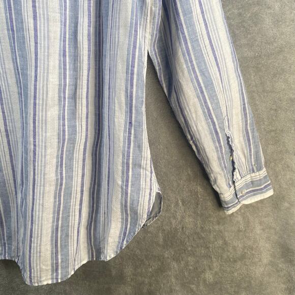 LL Bean Top Large Linen Button Down Long Sleeve Striped Shirt Coastal Relaxed - Picture 5 of 15